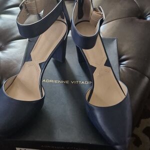 Adrienne Vittadini Navy Pointed-Toe Ankle-Strap Heels Sz 11